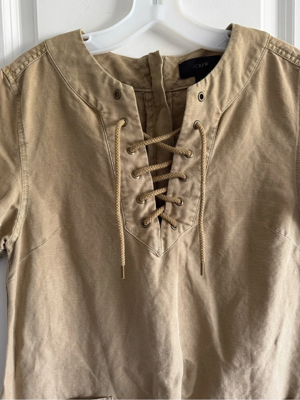 J.Crew khaki linen cotton blend lace-up cargo shift dress